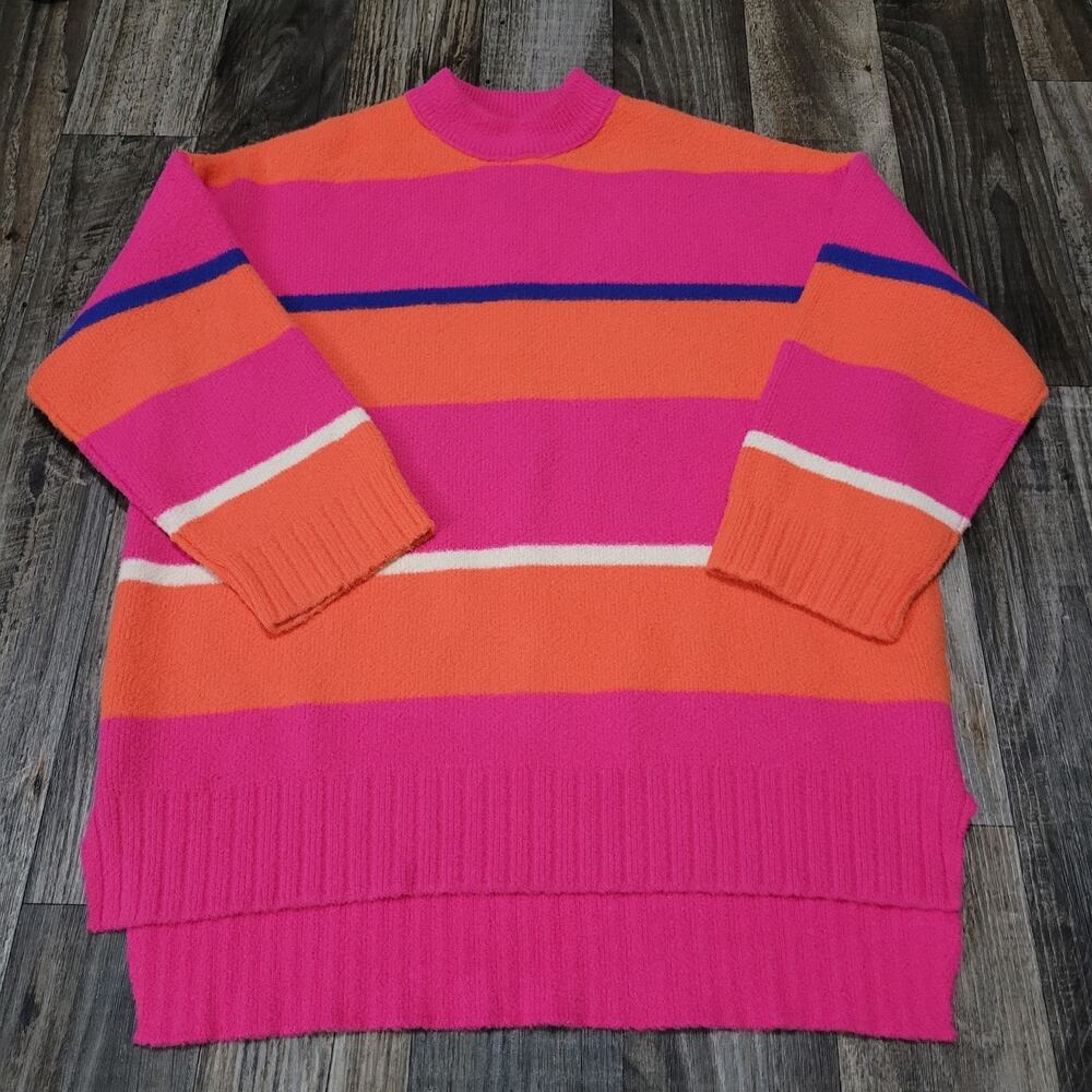 Free People Peaches Stripe Orange Pink Tunic Sweater XS (Has A Spot) - Picture 2 of 16